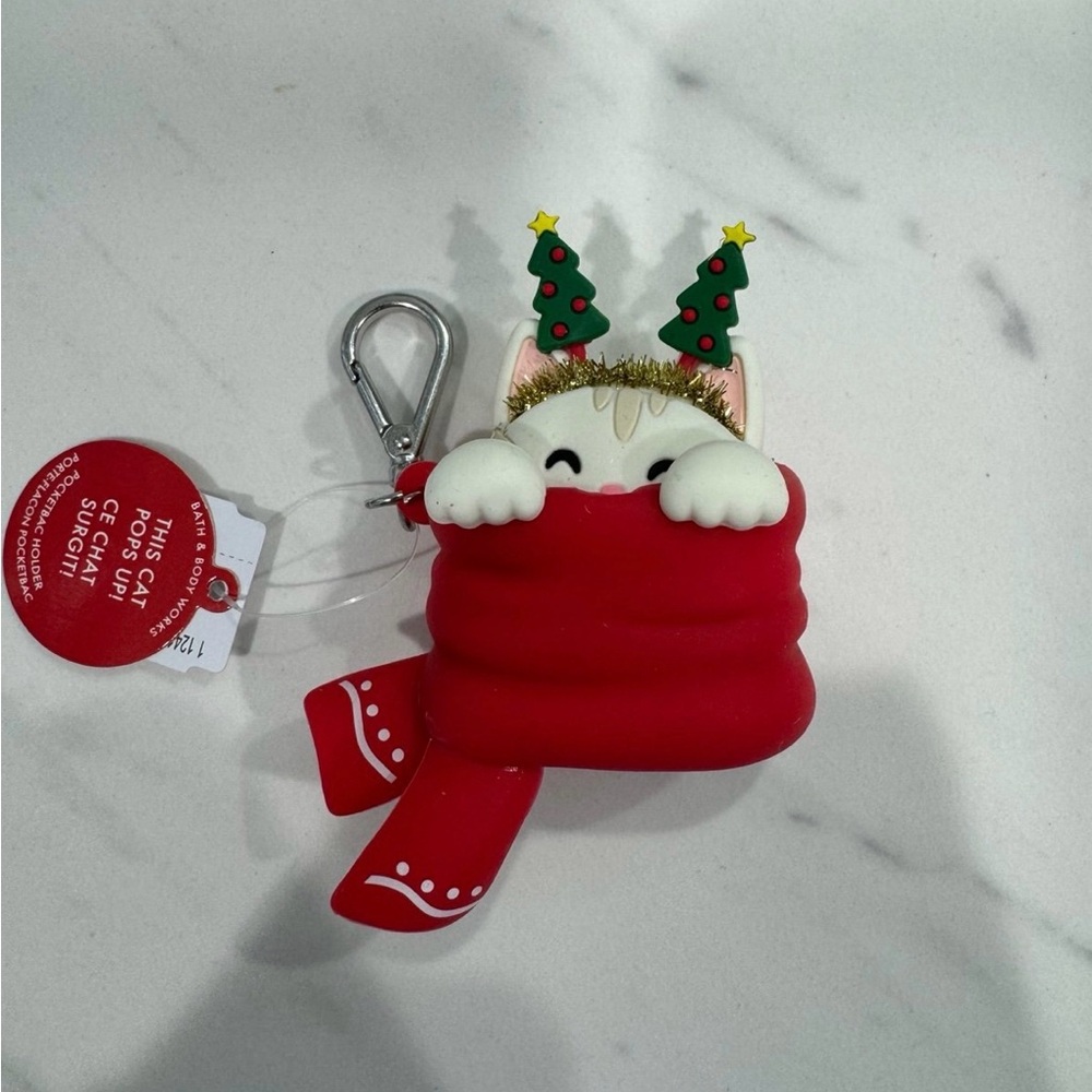 NEW Bath & Body Works Holiday Kitty Cat Pop Up PocketBac Holder Key Chain - Picture 4 of 7